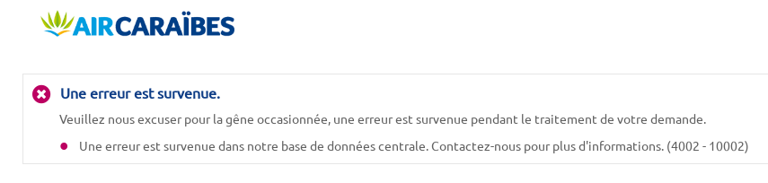 Air Caraibes erreur reservation