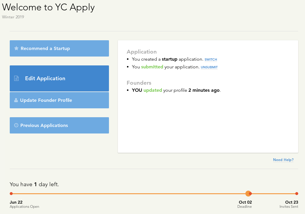 Application YC Winter 2019